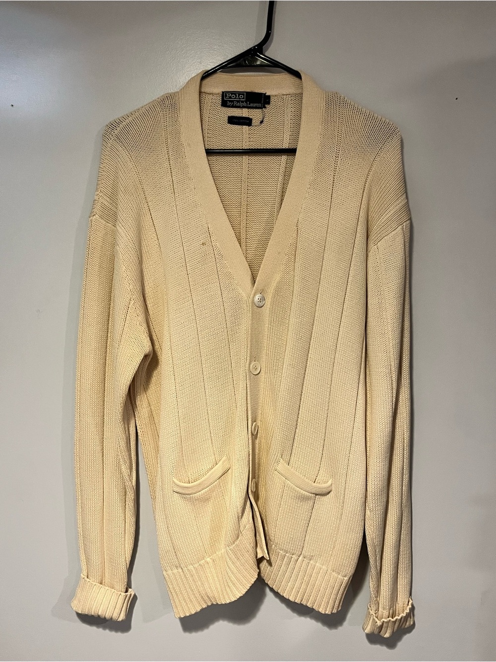 Ralph Lauren Cream Ribbed V-Neck Cardigan